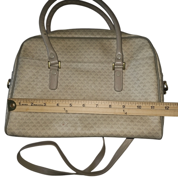 Liz Claiborne 1980s Vtg Purse Triangle Print Taupe & Khaki Shoulder Bag Zip Top - Picture 7 of 12